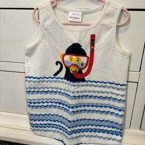 Hanna andersson size 130cm 8Y white tank applique monkey snorkeling